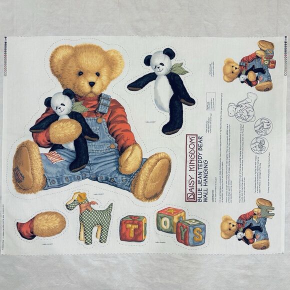 Vintage Daisy Kingdom Blue Jean Teddy Nursery Quilt Fabric Bundle Baby Toys - Picture 2 of 12